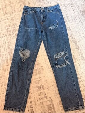 BDG Women's Ripped MOM Straight Jeans - Dark Blue